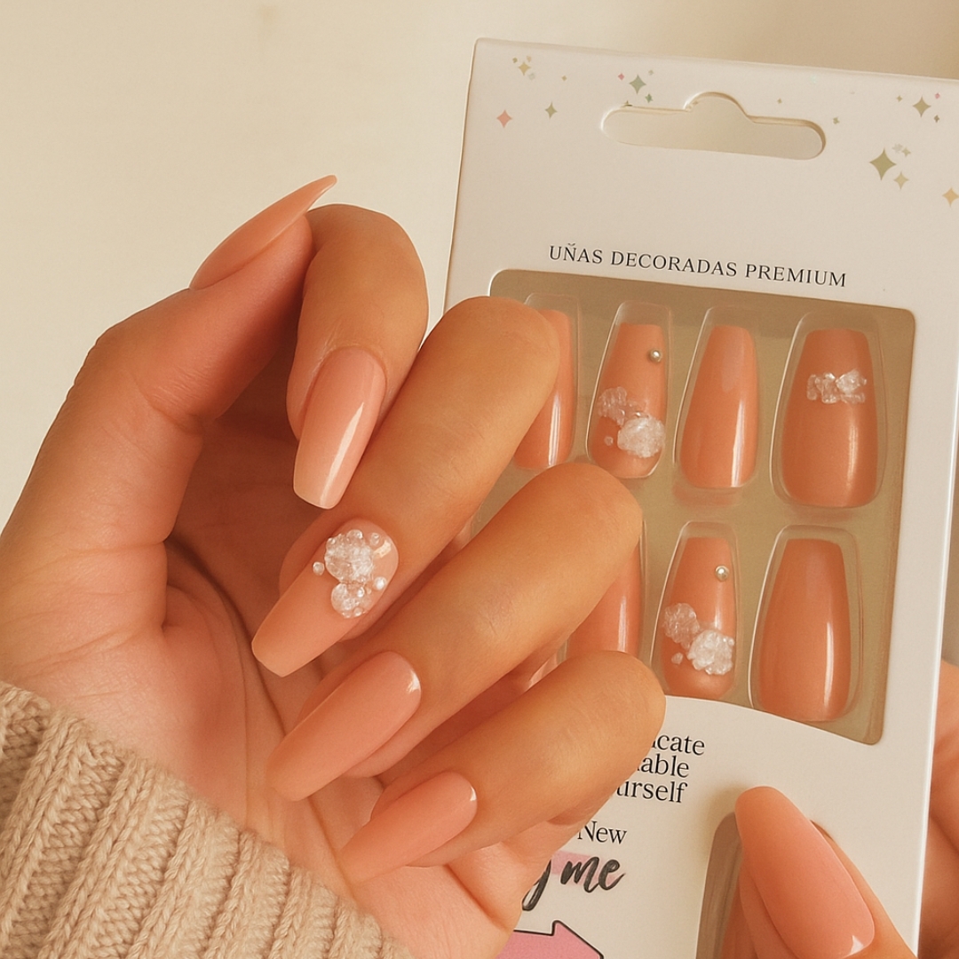 Coslifestore 24 Reusable Artificial Fake Nail Set Glossy Nails-holographic- chrome nails | Lightweight & Long Lasting| Quick Fix For Festivals, Parties & Special Occasions-(PEACH WITH ROSES) PRR-1 (P6)